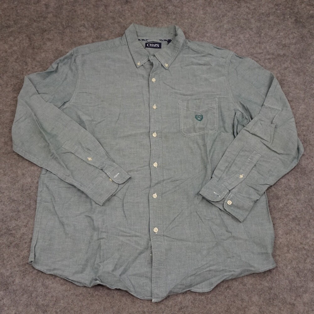 Chaps Shirt Mens Extra Large XL Green Casual Button Up Cotton Blend Solid